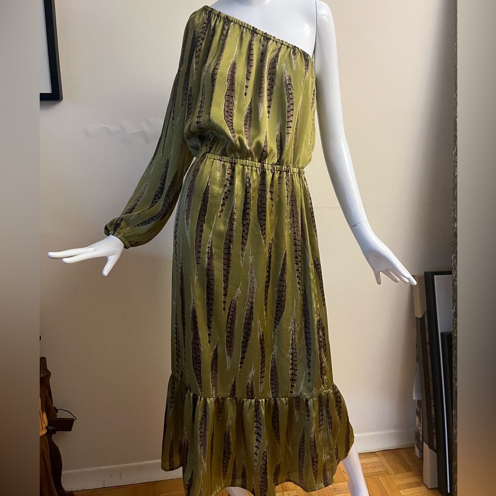 MICHAEL Michael Kors Olive Green One-Shoulder Maxi Dress